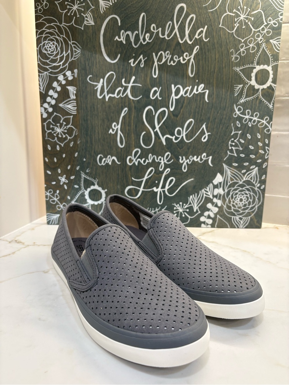Sperry Gray Perforated Slip-On Sneakers with White Sole